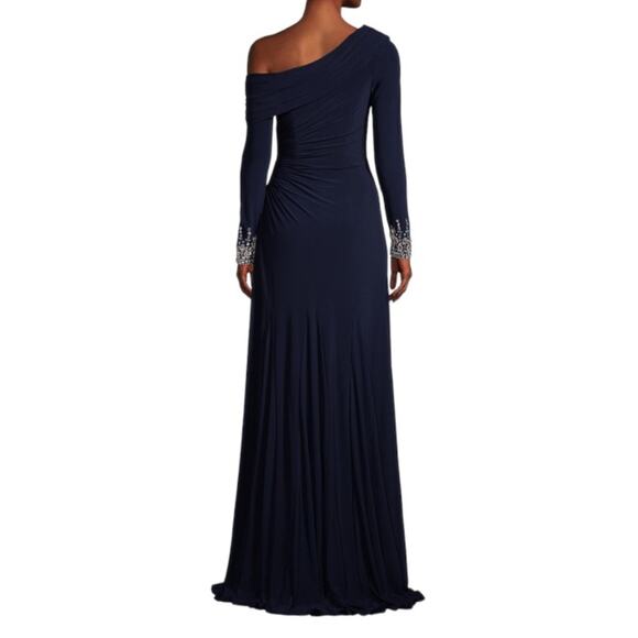 Mac Duggal Long Sleeve Navy Blue Gown Size 6 12231 New - Picture 10 of 10